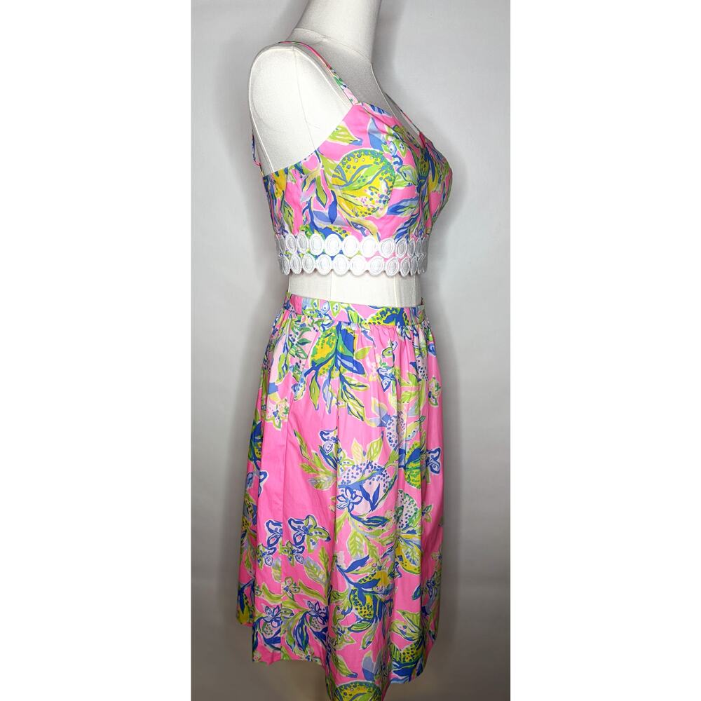 Lilly Pulitzer Pink Tropical Print Two-Piece Crop Top & Midi Skirt Set NWT - Picture 4 of 11